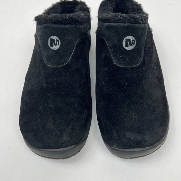 Merrell Black Encore Ice suede Mule Slides Clogs Sz 7 Sherpa Wool Lined Slip On - Picture 3 of 8